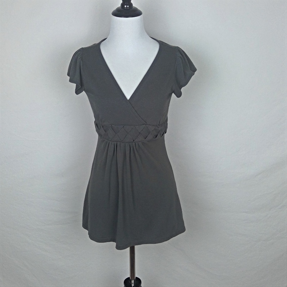 Robin K Grey Braided Waist Tie Back Top